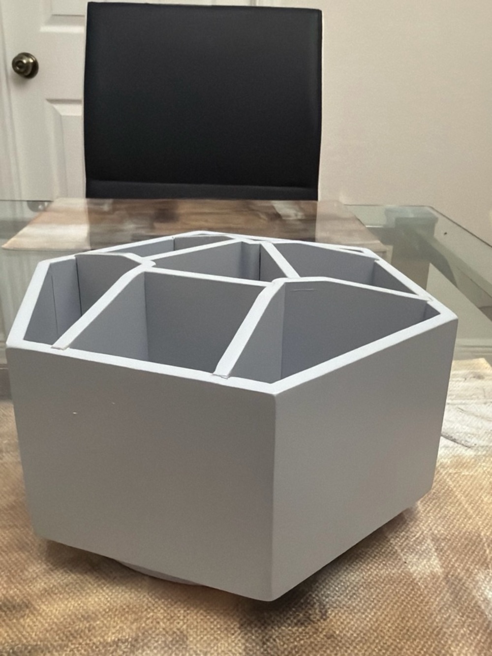 Gray Hexagonal Rotating Desk Organizer - Home Storage & Organization